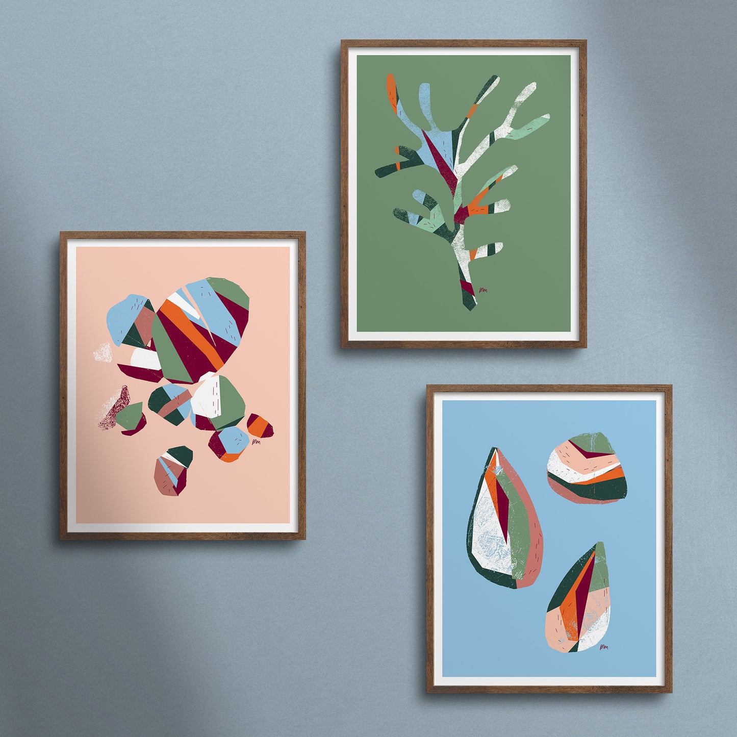 Abstract Pebbles art print featuring colorful geometric stones in pastel pink, blue and green, inspired by Nova Scotia beaches - 11 x 14 Print, Prints, All