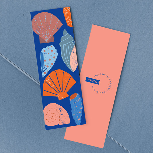 Kautzi Shells bookmark, illustrated seashell papercut design – Cape Breton, Nova Scotia. Printed in Canada.