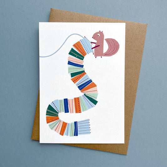 Greeting Card Knitting Squirrel