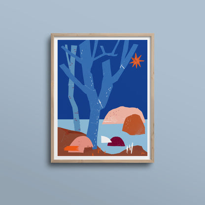 Kautzi Winter Coastline 11×14 art print, bare trees and rocky shore in winter – Cape Breton, Nova Scotia.