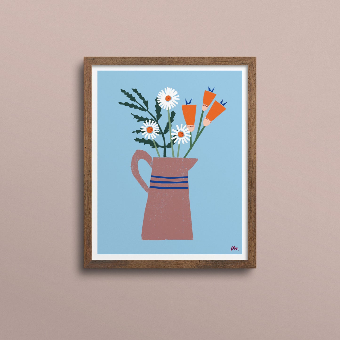 Kautzi Jug of Flowers 8×10 art print, daisies and orange blooms in terracotta pitcher – Cape Breton, Nova Scotia.”