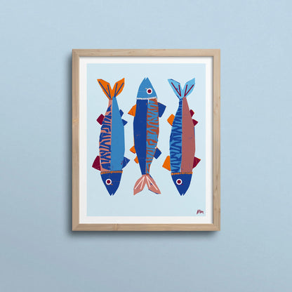 Kautzi Mackerel print framed – Cape Breton, Nova Scotia papercut illustration on archival paper.