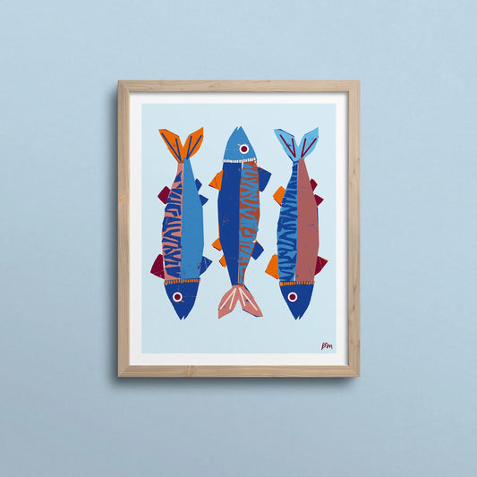 Kautzi Mackerel print framed – Cape Breton, Nova Scotia papercut illustration on archival paper.